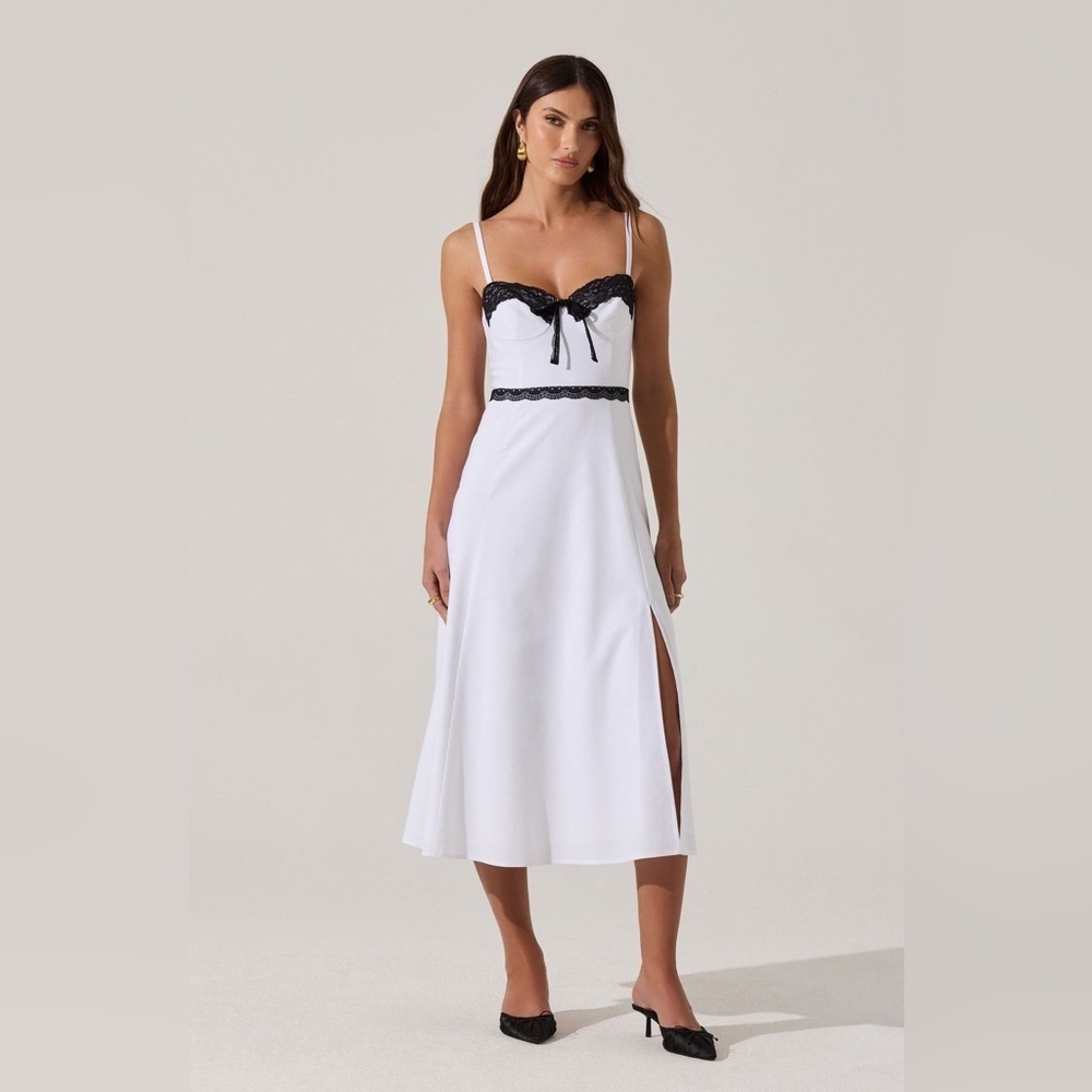 Astr The Label Contrast Lace Bustier Midi Dress Large B2007